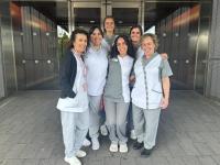 Fellow (center) with clinical preceptor and Clinica Universidad de Navarra nursing colleagues on her last day of global clinical integration in Pamplona, Spain.